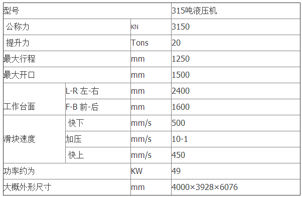 汽车内饰件成型液压机技术参数